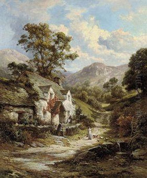 Figures And Chickens Before A Country Cottage - view 1