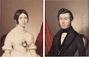 2 Bilder "herren- Und Damenportrat In Biedermeiertracht" by Johann Michael Holder