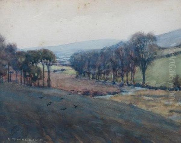 'autumn At Shallowford ' Landscape With Fields, Trees And Birds In
Flight - view 1