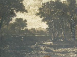 Figures By A Pond Withtrees by William Brassey Hole