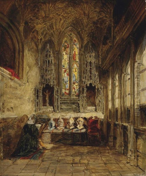 A Nun Praying In A Church Interior - view 1
