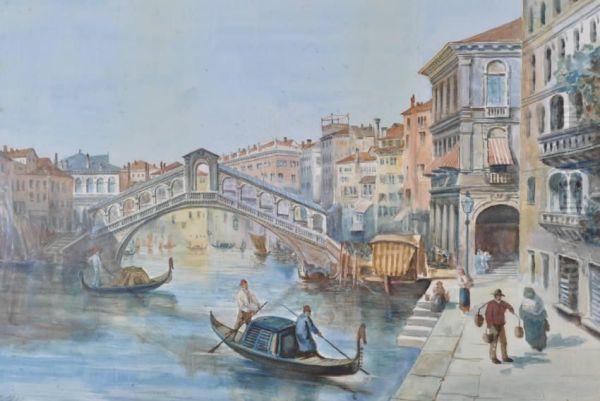 Gondolas Near Rialto Bridge - view 1