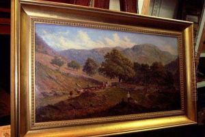 Cattle And Figures In A Mountain Landscape by John Holland