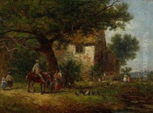 Figures Near A Farmhouse by John Holland