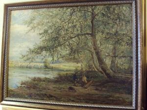 Wooded River Landscape With Gentlemen And Dog By The Riverside by Sebastopol Samuel Holland