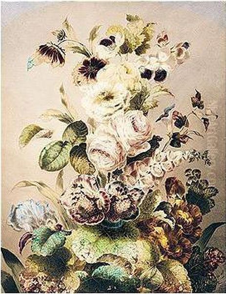 Still-life Of Roses, Foxgloves And Columbines - view 1