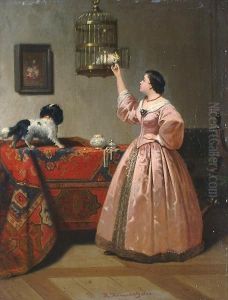 Rivals For The Lady's Attention 'h.hollander.1863' by Hendrik Hollander Cz