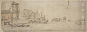 Fishing Vessels And Men O' War In A Harbour At Rotterdam by Wenceslaus Hollar