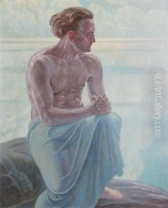 Man With Bared Torso Near The Coast by Karl Holleck-Weithmann