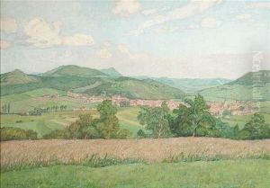 View Of Metzingen In Swabia. Oil/canvas/panel, Monogrammed And Dated by Felix Hollenberg