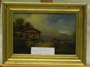 Alplandskap Med Stugor. by Eduard Hollstein