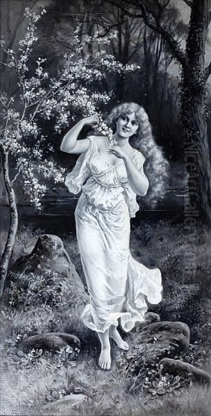 Young Maid Before A Blossom Tree - view 1
