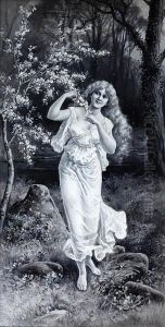 Young Maid Before A Blossom Tree by Eva Hollyer
