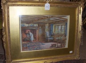 A Woman At A Fireplace In An Arts And Craftsperiod House by Eva Hollyer