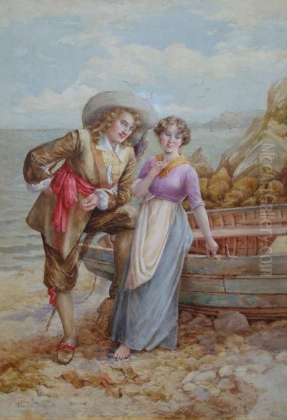 A Young Girl Standing Beside A Boat With An Amorous Gentleman - view 1