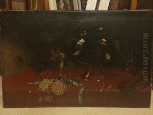 'pets' - A Still Life With Cats And Goldfish Bowl by William Perring Hollyer