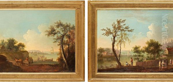 Tillskrivna, Insjolandskap Med Figurer, Batar Och Byggnader - view 1