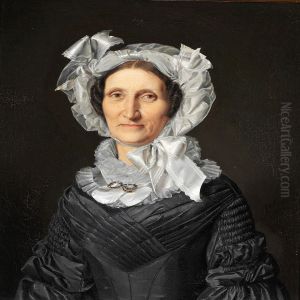 An Elegant Woman In A Black Dress And A White Bonnet With Bows
