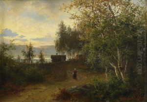 Norrlandskt Kustlandskap Med Kvinna Pa Vag by Per Daniel Holm