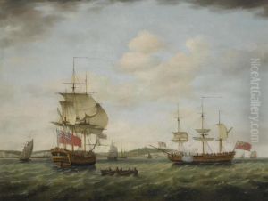 A British Sixth Rate Man Of War Off Dover, In Two Positions by Francis Holman