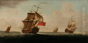 A British Six
Rate Frigate And Other Shipping In Choppy Waters by Francis Holman