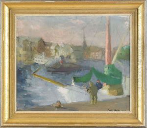 Hamnbild, Signerad by Louis Arthur Holman