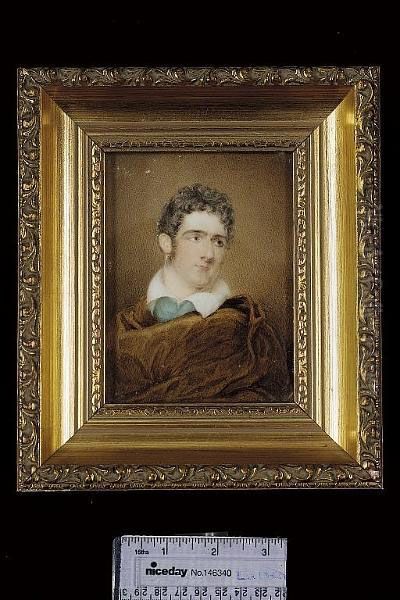 A Gentleman, Probably A Poet, Wearing Byronic Costume Of Brown Cloak Over A Pale Green Tunic And White Shirt - view 1