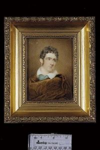 A Gentleman, Probably A Poet Wearing Byronic Costume, Brown Cloak Over Pale Green Tunic And White Shirt