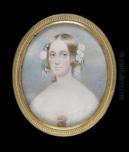 Anne Caroline Perceval, Later Mrs Houstoun, Wearing White Dress With Gold Brooch Ar Her Corsage, Flowers In Her Hair