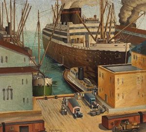 Docked Ships, Thought To Be Sanfrancisco by Miles Emil Holmes