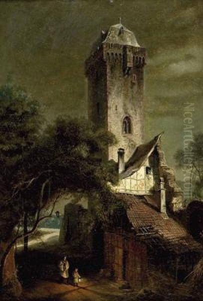 Nachtlicher Besuch Bei Einer Schlossruine Mit Wehrturm - view 1