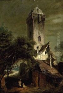 Nachtlicher Besuch Bei Einer Schlossruine Mit Wehrturm by Constantin Holscher