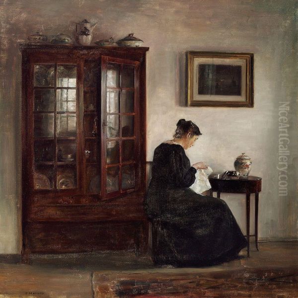 Interior With A Woman At Her Needlework - view 1