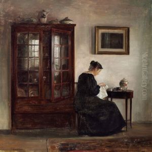 Interior With A Woman At Her Needlework