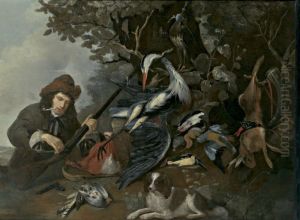 Still Life Of Game And A Hunter In A Landscape by Pieter the Younger Holsteyn
