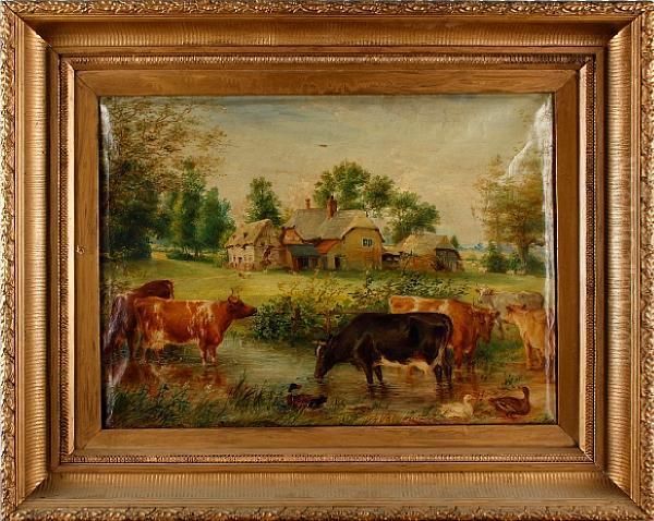 Cattle Watering Before A Farmstead - view 1