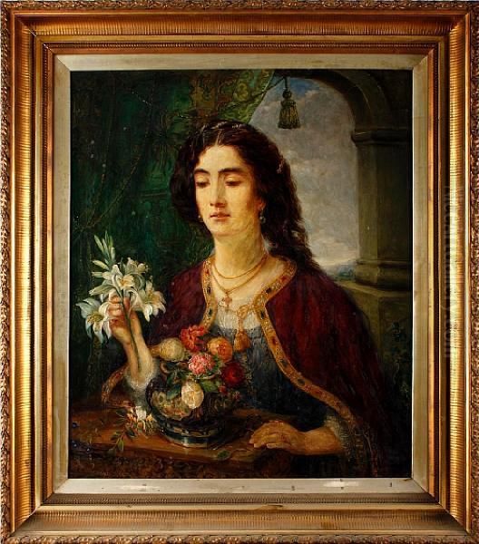 Lady Arranging Flowers In An Elegant Interior - view 1