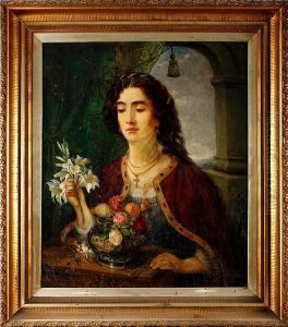 Lady Arranging Flowers In An Elegant Interior