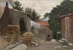 Woman Walking In Asmall Town
