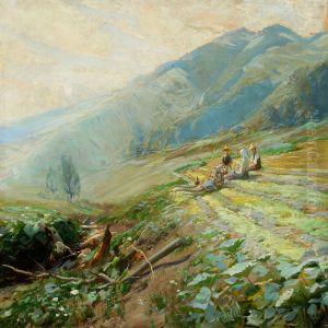 Landscape With Fieldworkers Taking A Rest by Albert Holz