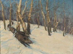 Wildschweine Im Winterwald