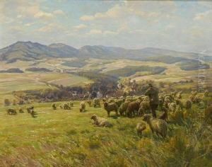 Schafer Mit Herde. by Albert Holz