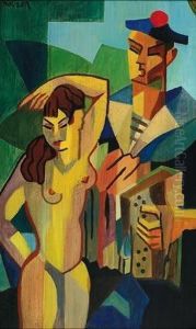 Nude And Musician by Jakob Adolf Holzer