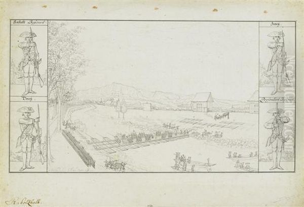 Troops Crossing A River. - view 1