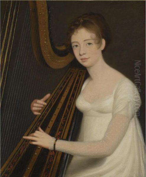 Portrait Of A Young Woman Playing The Harp - view 1
