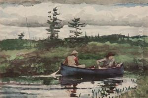 Men In Canoe/the Blue Boat by Winslow Homer