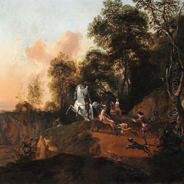 Hunting Scene With Horses And Dogs - view 1