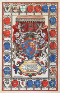 Armorial Frontispiece For Speed""s Theatre Of The Britishempire by Jodocus Hondius