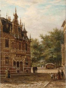 A Townview With Elegant Figures On A Street