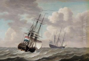 Dutch Men-o-war Under Sail In A Moderate Wind by Engel Hoogerheyden